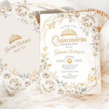 Quinceanera Ivory  Gold Cream Floral