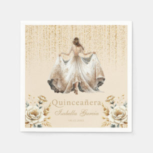 Quinceañera Ivory Gold Watercolor Napkins