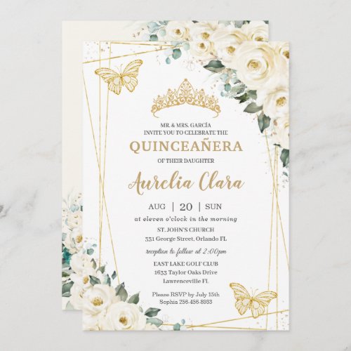 Quinceañera Ivory White Floral Butterflies Crown