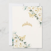 Quinceañera Ivory White Floral Butterflies Crown Invitation (Back)