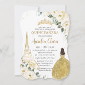 Quinceañera Ivory White Floral Paris Gold Princess Invitation (Front)