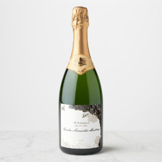 Quinceañera Label Champagne Bottle Black & Gold