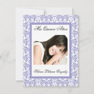 Quinceanera Lavender Damask Purple and White Invitation