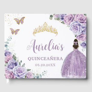 QUINCEAÑERA Lavender Lilac Purple Floral Princess  Guest Book