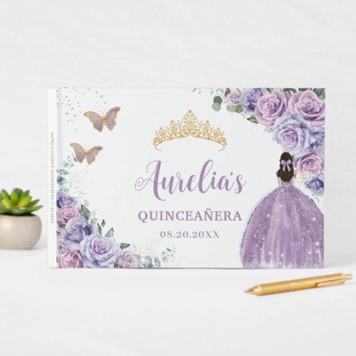 QUINCEAERA Lavender Lilac Purple Floral Princess  Guest Book