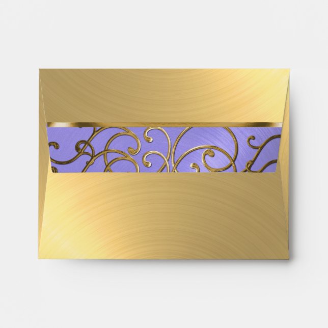 Quinceanera Lavender Purple and Gold Filigree Envelope (Back (Top Flap))
