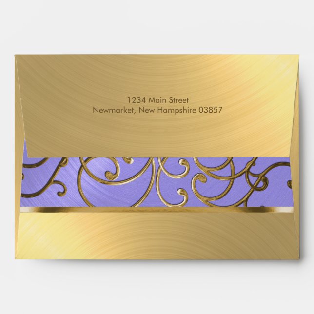 Quinceanera Lavender Purple and Gold Filigree Envelope (Back (Top Flap))