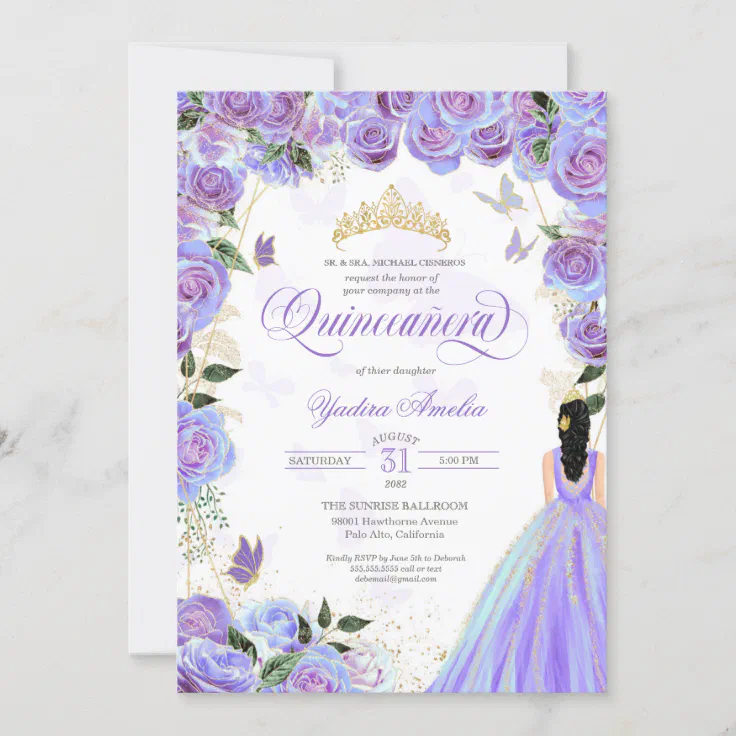 Quinceanera Lavender Purple Elegant Butterfly Inv Invitation Zazzle 