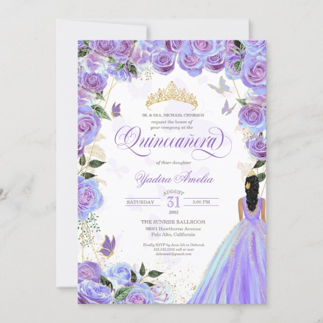 Quinceanera Lavender Purple Elegant Butterfly  Inv Invitation (Front)
