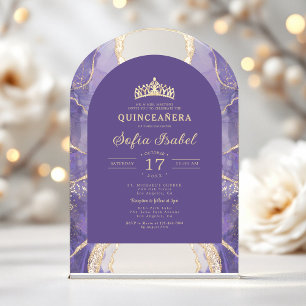 Quinceañera Lavender Purple Gold Agate Elegant Acrylic Invitations
