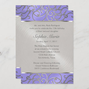 Quinceanera Lavender Purple Silver Filigree Swirls Invitation