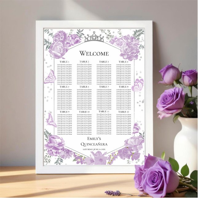 Quinceanera Lavender Seating Chart Sign Butterflys (Creator Uploaded)