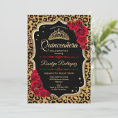 Quinceanera - Leopard Print Gold Red Invitation (Standing Front)