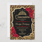 Quinceanera - Leopard Print Gold Red Invitation (Front)