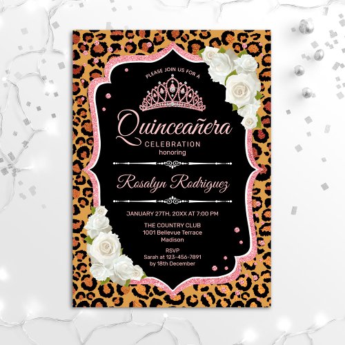 Quinceanera _ Leopard Rose Gold Invitation