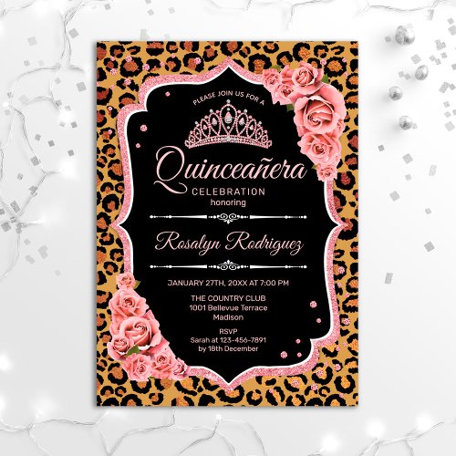 Quinceanera _ Leopard Rose Gold Invitation