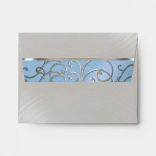 Quinceanera Light Blue and Silver Filigree Swirls Envelope