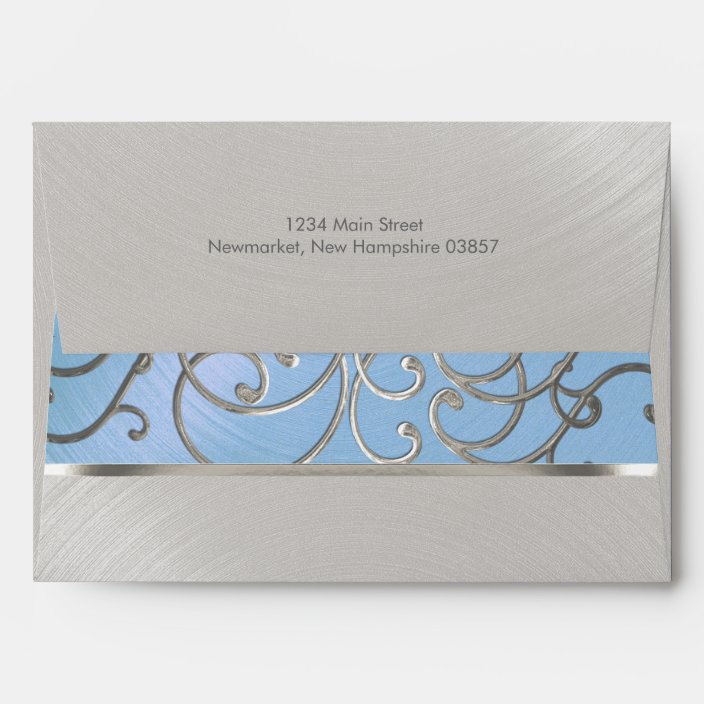 Quinceanera Light Blue and Silver Filigree Swirls Envelope