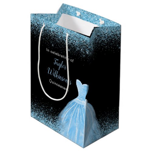Quinceanera Light Blue Dress Faux Glitter Medium Gift Bag
