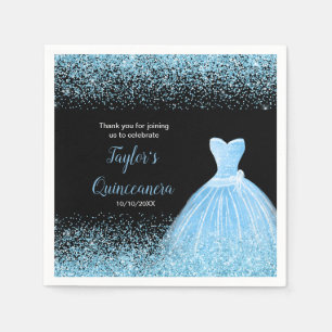 Quinceanera Light Blue Faux Glitter Napkins