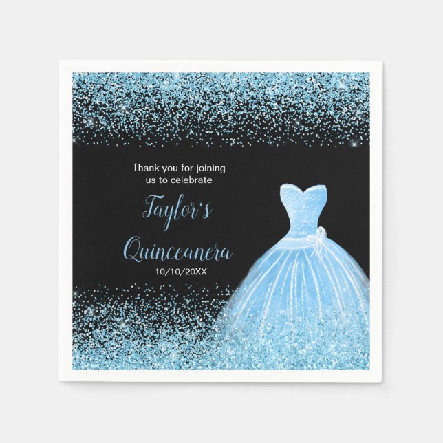 Quinceanera Light Blue Faux Glitter Napkins (Front)