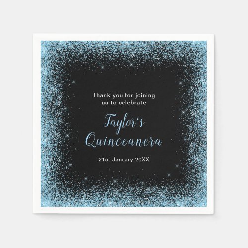 Quinceanera Light Blue Faux Glitter Napkins