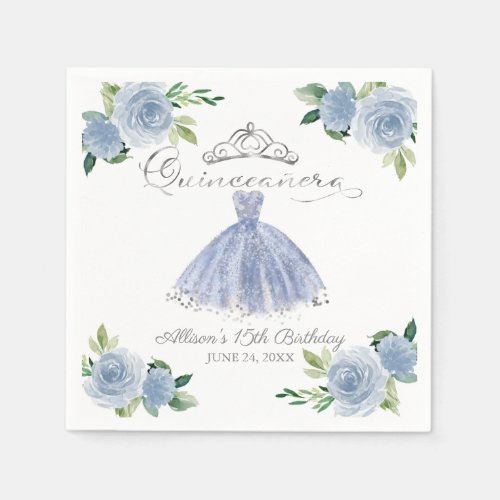 Quinceanera Light Blue Gown Floral Napkins