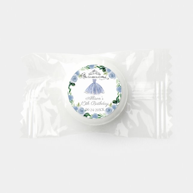 Quinceanera Light Blue Silver Gown Floral Life Saver® Mints (Front)