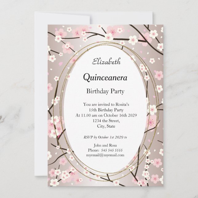 Quinceanera Light Pink Blossom flowers Birthday Invitation (Front)