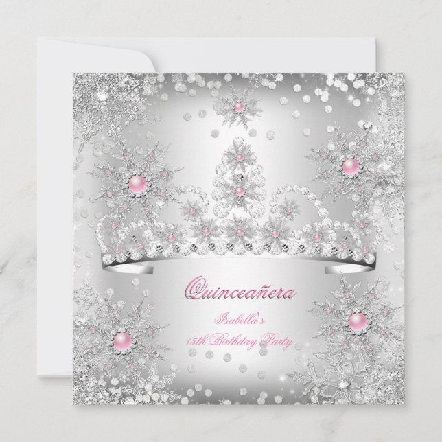 Quinceanera Light Pink Silver Winter Wonderland Invitation (Front)