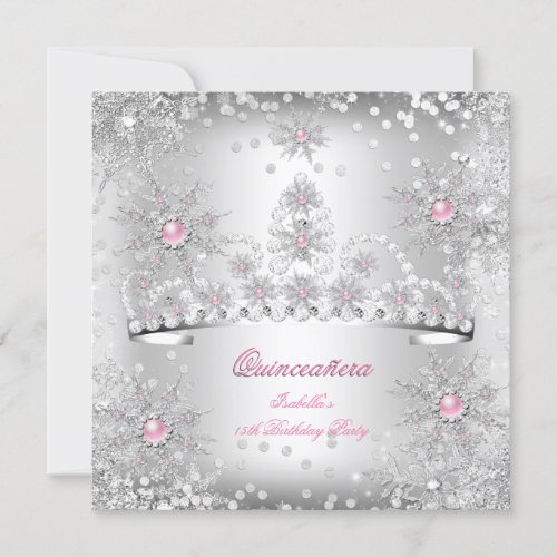 Quinceanera Light Pink Silver Winter Wonderland Invitation