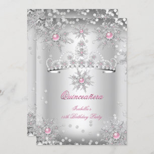 Quinceanera Light Pink Silver Winter Wonderland Invitation