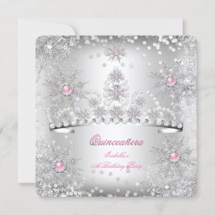 Quinceanera Light Pink Silver Winter Wonderland Invitation