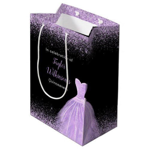 Quinceanera Light Purple Dress Faux Glitter Medium Gift Bag