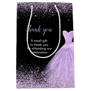 Quinceanera Light Purple Dress Faux Glitter Medium Gift Bag