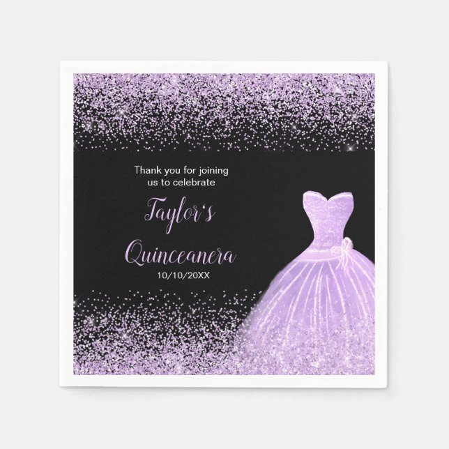 Quinceanera Light Purple Faux Glitter Napkins (Front)
