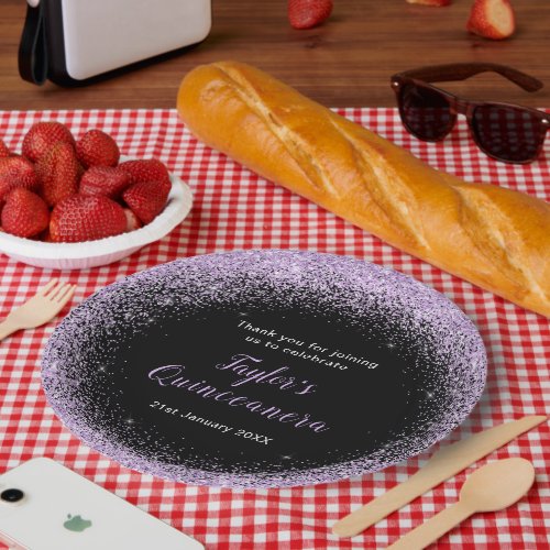 Quinceanera Light Purple Faux Glitter Paper Plates