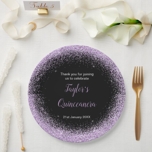 Quinceanera Light Purple Faux Glitter Paper Plates (Wedding)