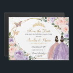 Quinceañera Lilac Blush Floral Rose Gold Twins<br><div class="desc">Personalize this lovely save the date magnetic card with your own wording easily and quickly. Simply click the Edit Using Design Tools button to further edit the text, wording, font style, font size, font color, add more text, move or remove some images. The butterflies, quince girls and crown are movable,...</div>