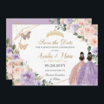 Quinceañera Lilac Blush Floral Rose Gold Twins Save The Date<br><div class="desc">(c) The Happy Cat Studio</div>