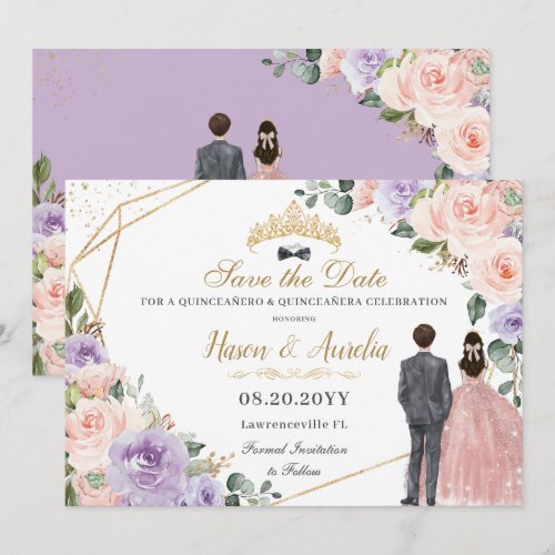 Quinceañera Lilac Blush Floral Twins Boy Girl