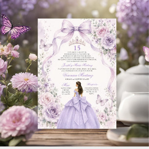 Quinceañera Lilac Dress 15 Años Princess Tiara Invitation