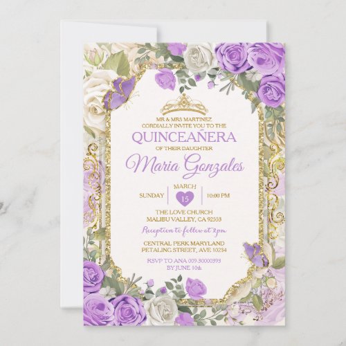 Quinceaera Lilac  Gold Crown Mexican Butterfly Invitation