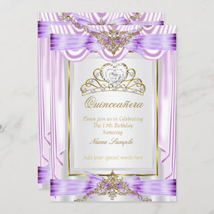Quinceanera Lilac Lavender Purple Gold White Invitation