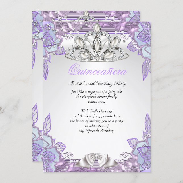 Quinceanera Lilac Pink 15th Birthday Party 2 Invitation (Front/Back)
