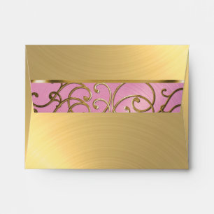 Quinceanera Lilac Pink and Gold Filigree Swirls Envelope