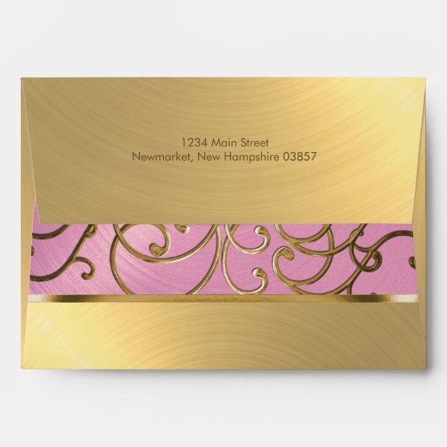 Quinceanera Lilac Pink and Gold Filigree Swirls Envelope (Back (Top Flap))