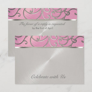 Quinceanera Lilac Pink and Silver Filigree Swirls Invitation