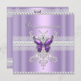 Quinceanera Lilac Pink Pearl Lace Butterfly Invitation