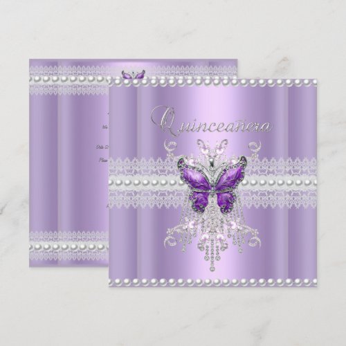 Quinceanera Lilac Pink Pearl Lace Butterfly Personalized Invitation